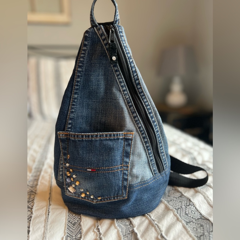 Denim Sling/crossbody bag custom made using upcycled denim. ONE OF A KIND!!